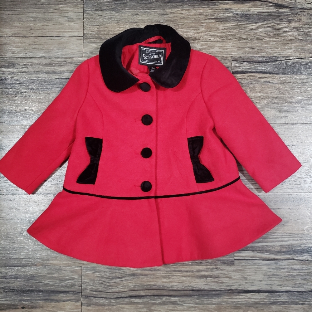Rothschild Tailored Faux Velvet Wool Holiday Dress Coat Size 2 Toddler Red Jacke